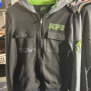 Game Theory Black and Green Zip-Up Hoodie Unisex Small